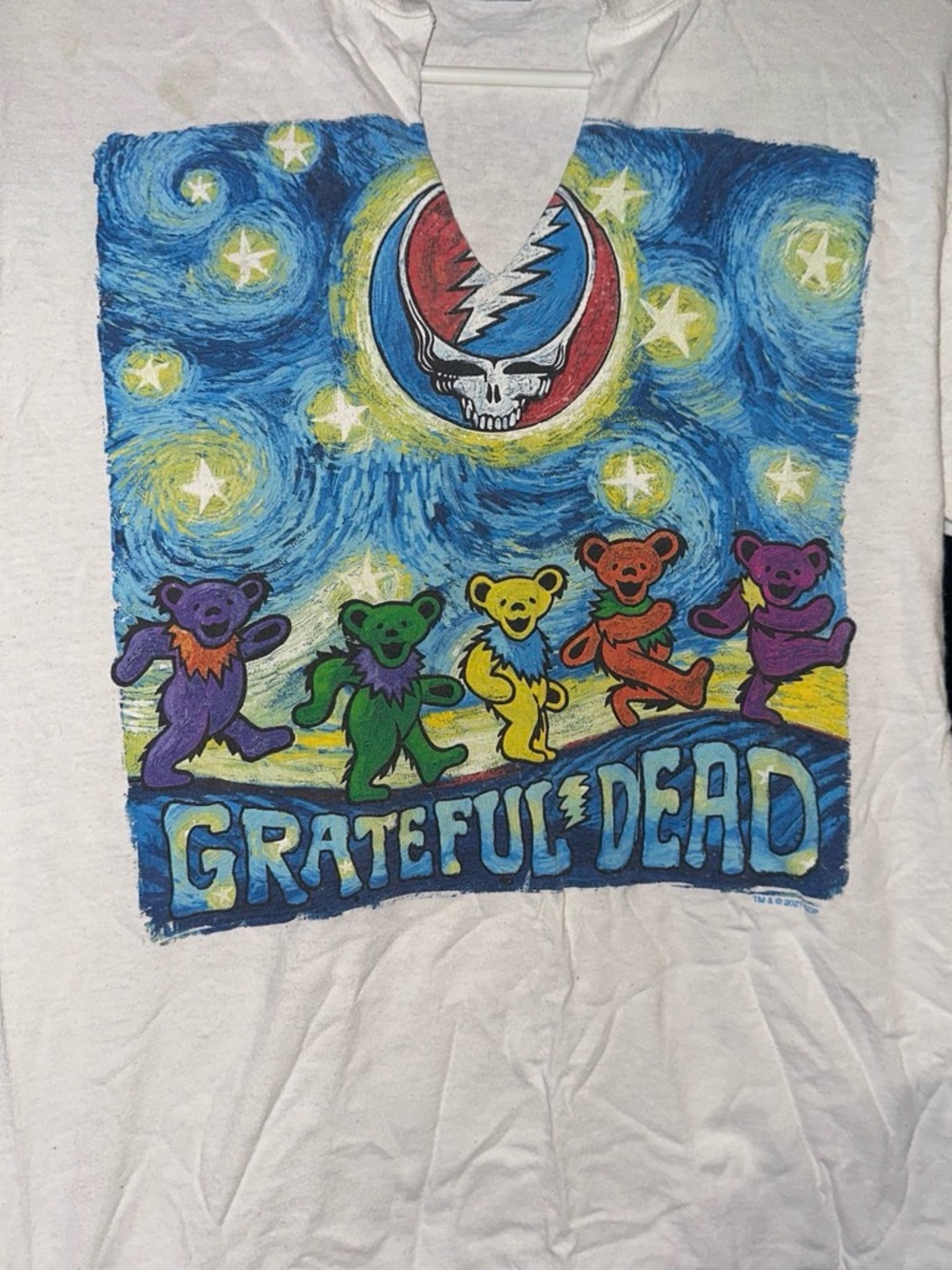 Grateful Dead White Kids Tee with Multicolor Dancing Bears and Steal Your Face